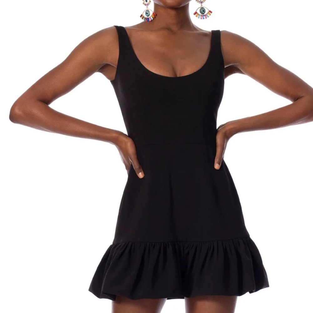HELSI Demi - Sleeveless Ruffle Hem Scoop Tank Mini Dress $290 - Black - Medium